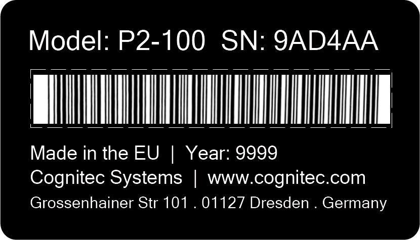 Example of type label for a P2 panel