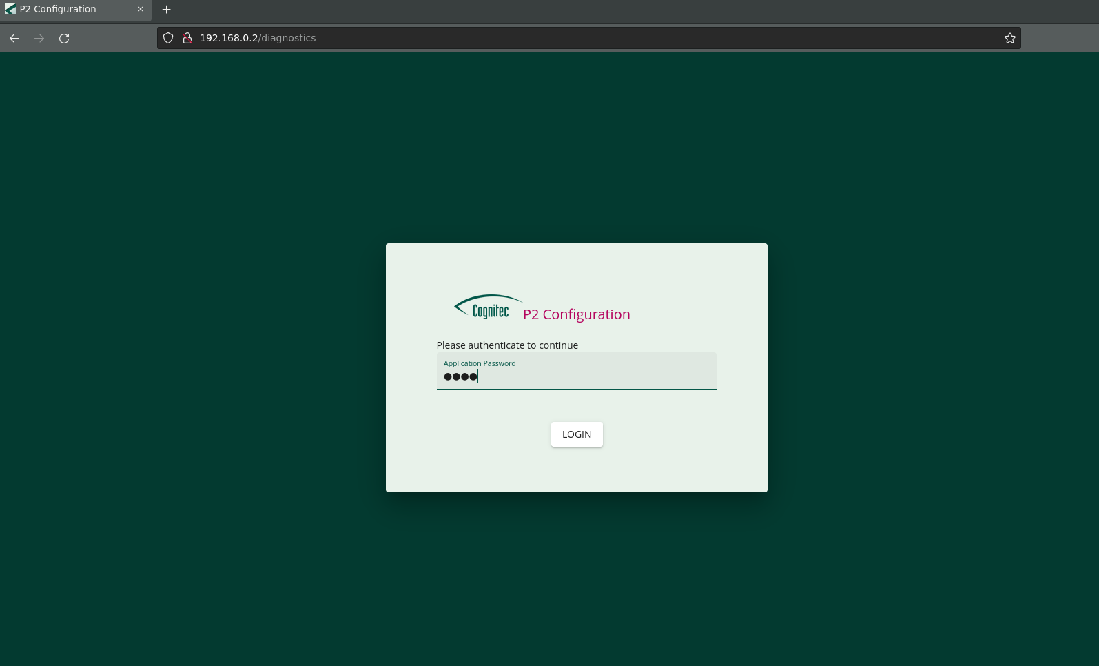 Login page of the web interface