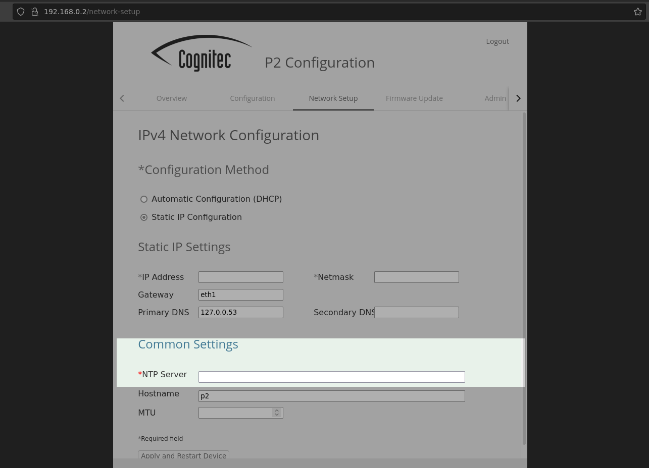 Network configuration for P2 panel's time