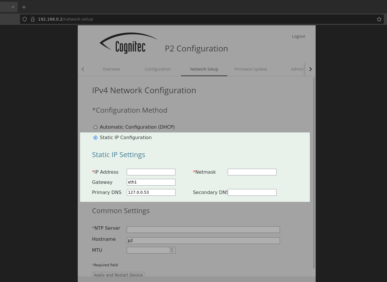 Static IP configuration